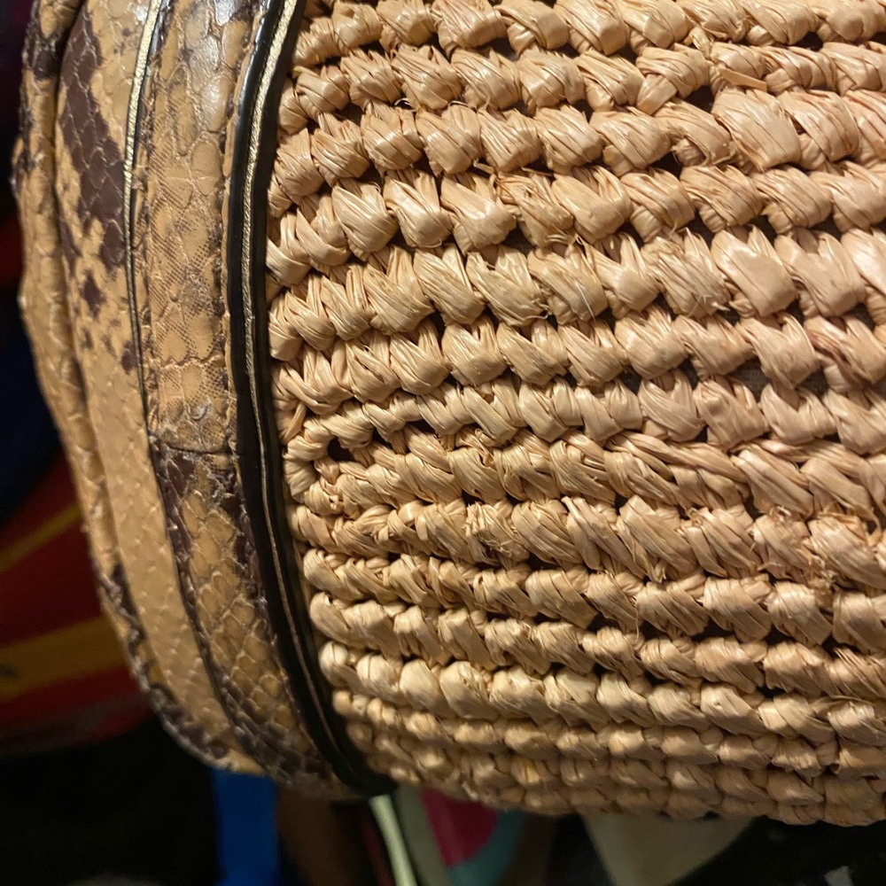 Coach Straw Hampton Tote Python Embossed Leather … - image 8